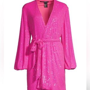 Jay Godfrey Sequin Wrap Dress // Neon Pink
